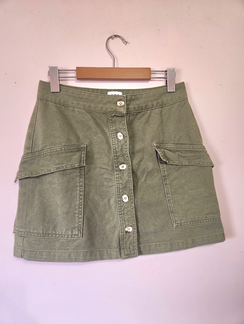 BDG Urban Outfitters Army Green Cargo Utility Button Front Mini Skirt Size S EUC
